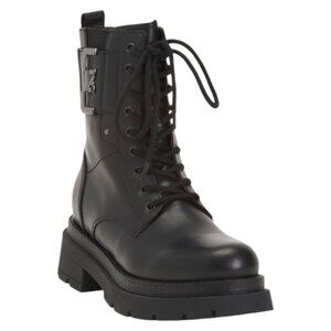 NEROGIARDINI Made In Italy Leather Logo Plate Lace Up Booties